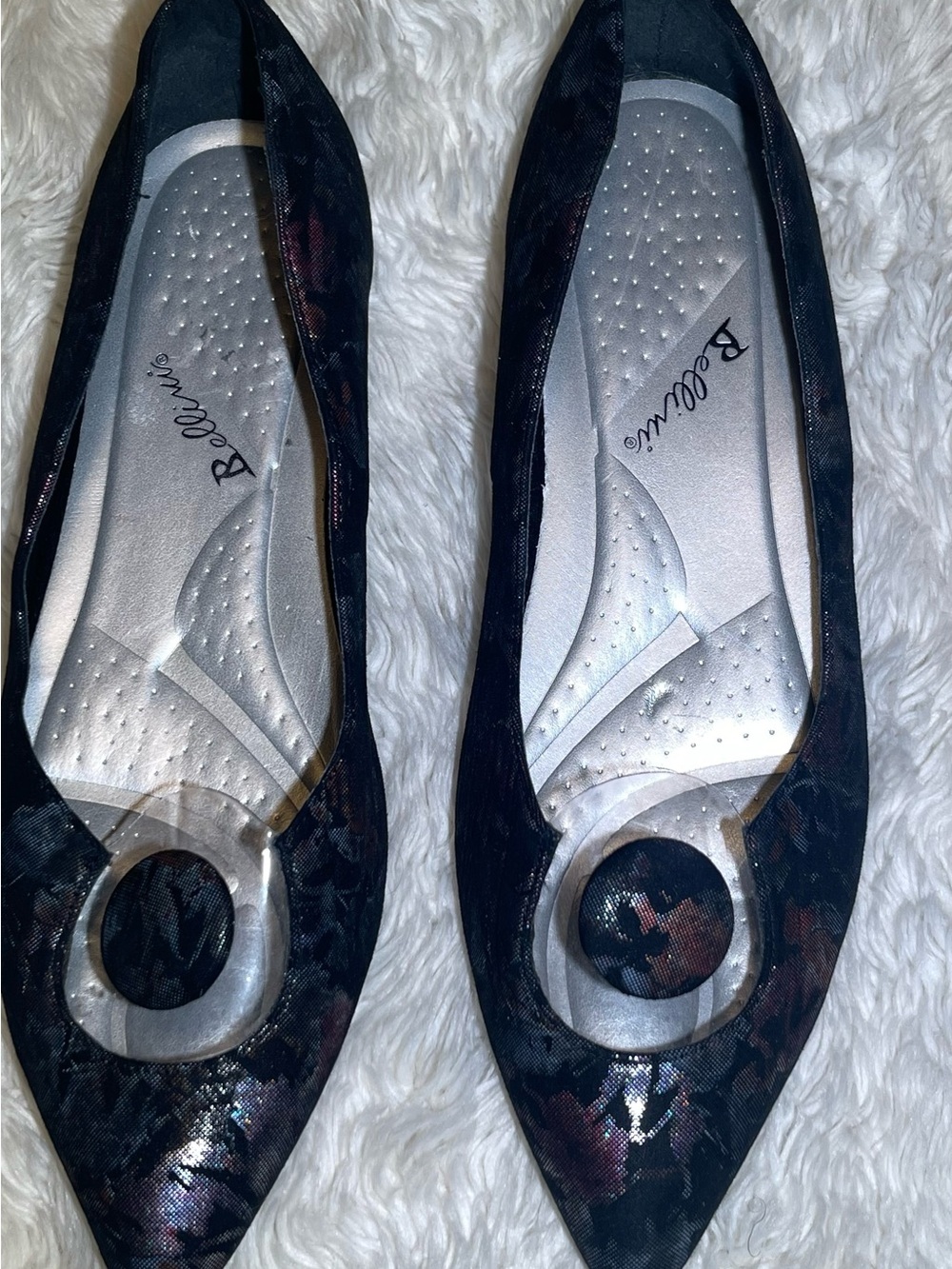 Bellini frilly Black Floral Pointed Toe Flat shoes size 11